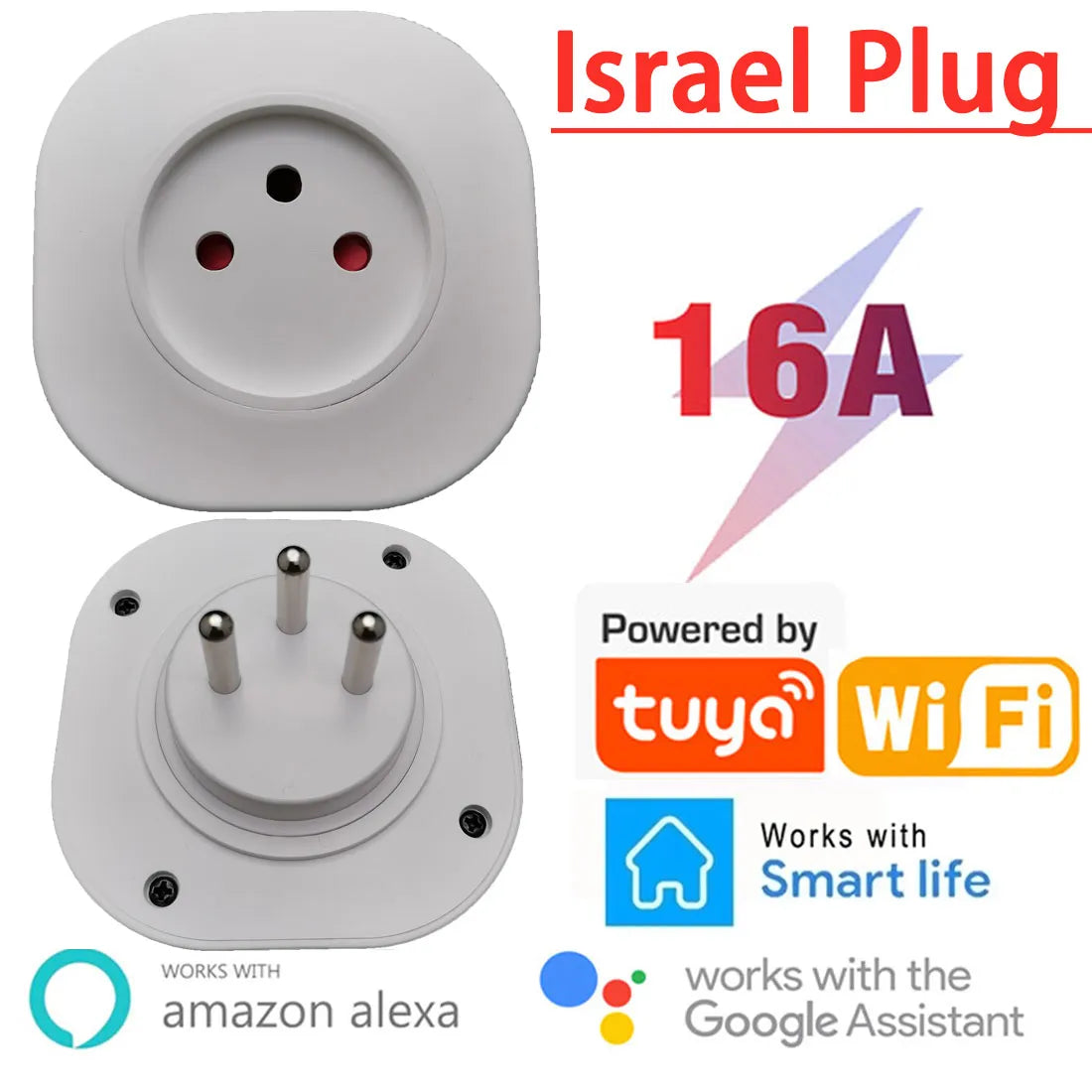 16A Israel Smart Wifi Power Plug Smart Wifi Wireless Socket Outlet Work with Alexa Google Home Assistant Tuya SmartLife APP