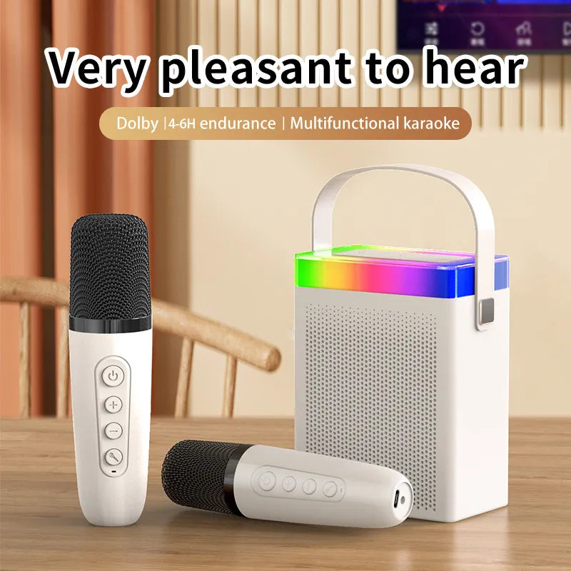 Hot Mini Home Karaoke Machine Portable Bluetooth 5.3 PA Speaker System with 1-2 Wireless Microphones Home Family Singing for Kid