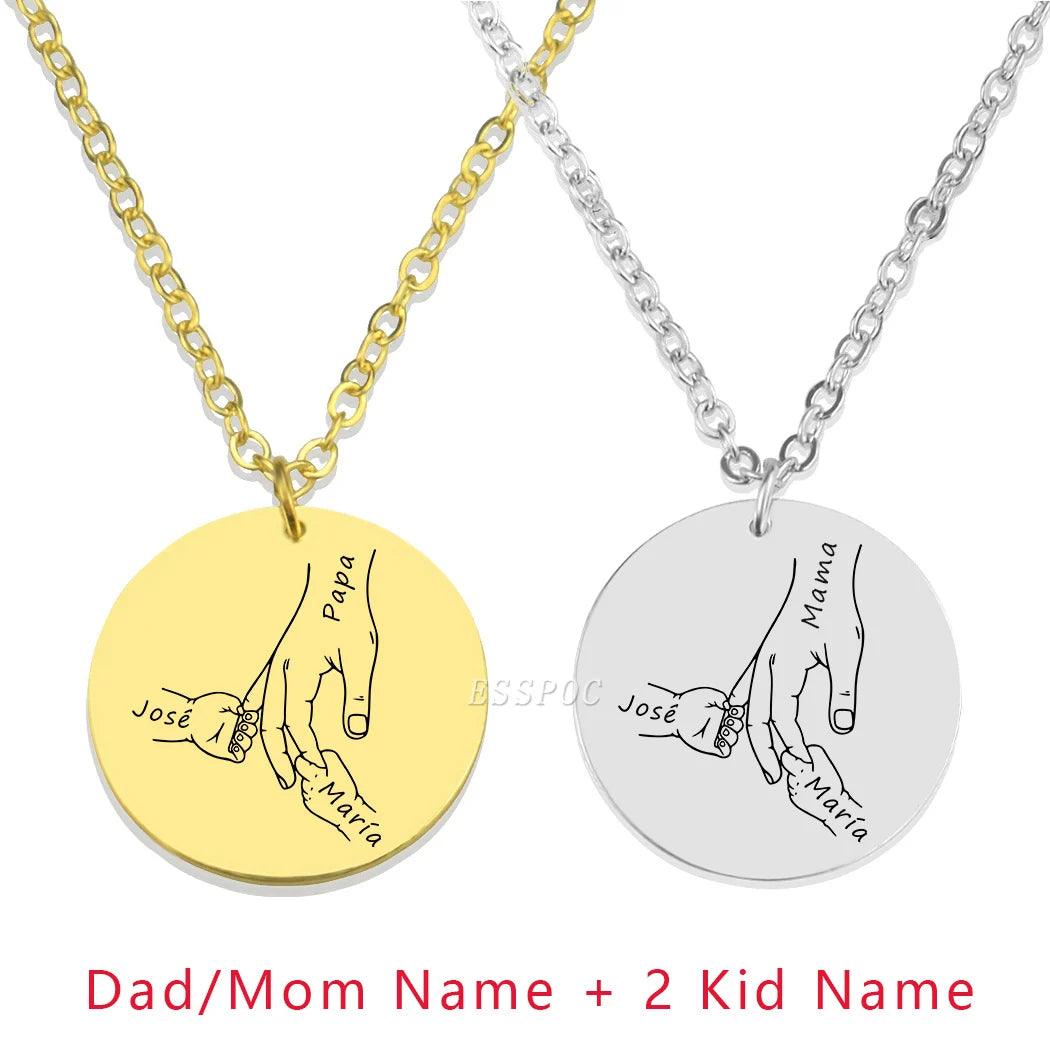 Custom Papa and Kids Name Necklace Personalized Mom and Children Engraved Pendant Necklace Father's Day Creative Gift