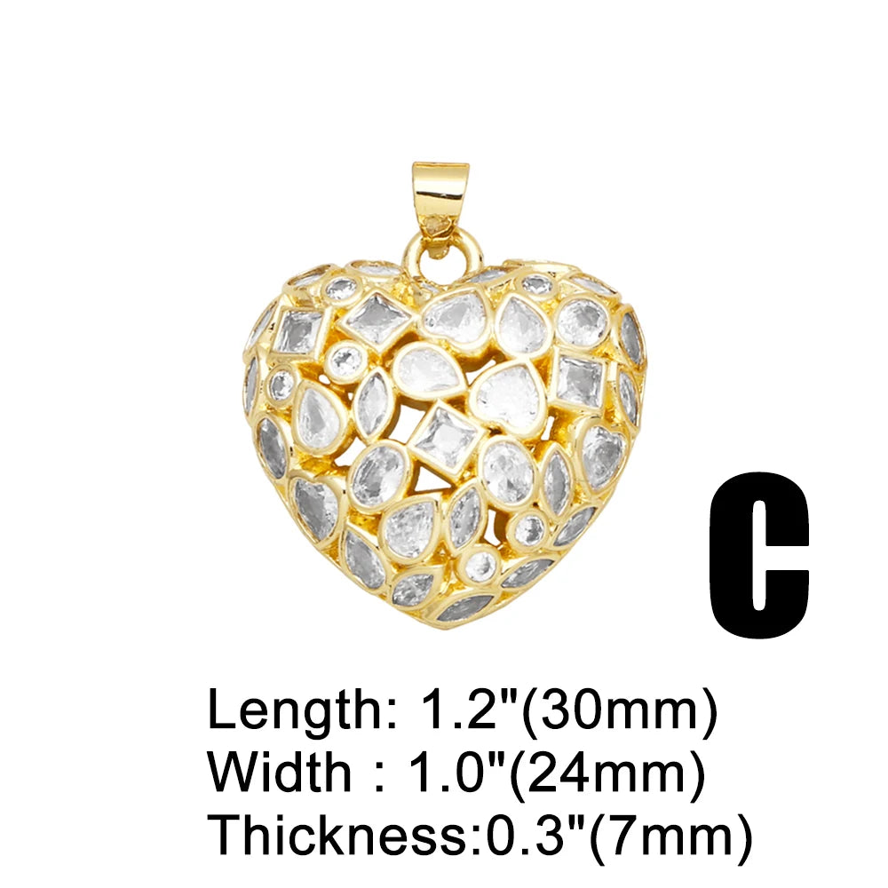 OCESRIO White Crystal Heart MAMA Pendant for Necklace Copper Gold Plated Moon Mothers Day Jewelry Making Component pdtb140