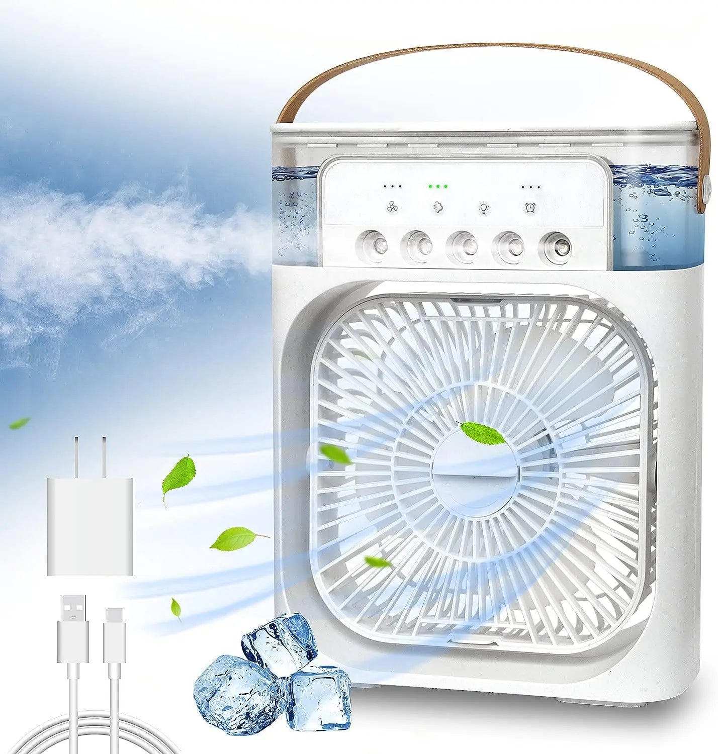 Portable Air Conditioner Fan Mini Evaporative Air Cooler with 7 Colors LED Light 1/2/3 H Timer 3 Wind Speeds and 3 Spray Modes