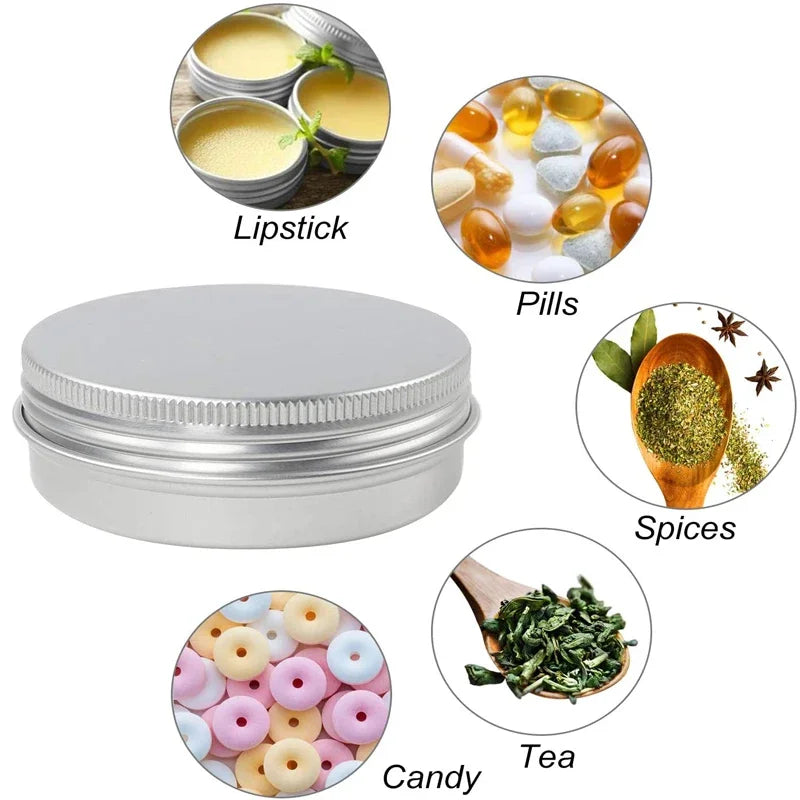 5Pcs 5/10/15/20/30/50/60g Round Aluminum Tin Jars For Salve Creams Balms Nail Candle Metal Cosmetic Containers Bottle Tea Cans