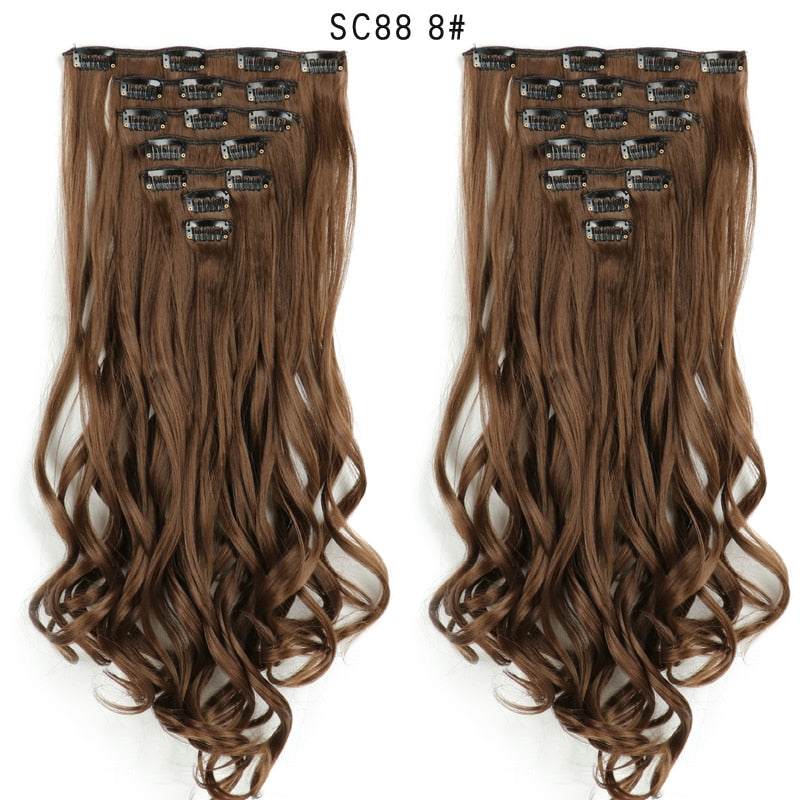 LINWAN Hair 22inch Ombre Hair Long Curly Hair Extension 16 Clips High Tempreture Synthetic Hairpiece Clip In Hair Extensions - RY MARKET PLACE