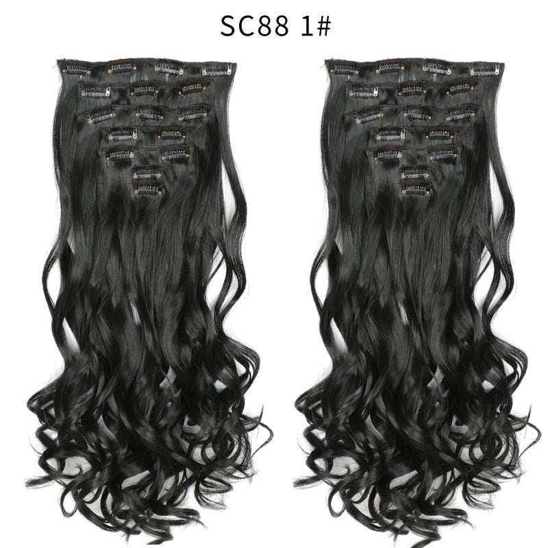 LINWAN Hair 22inch Ombre Hair Long Curly Hair Extension 16 Clips High Tempreture Synthetic Hairpiece Clip In Hair Extensions - RY MARKET PLACE