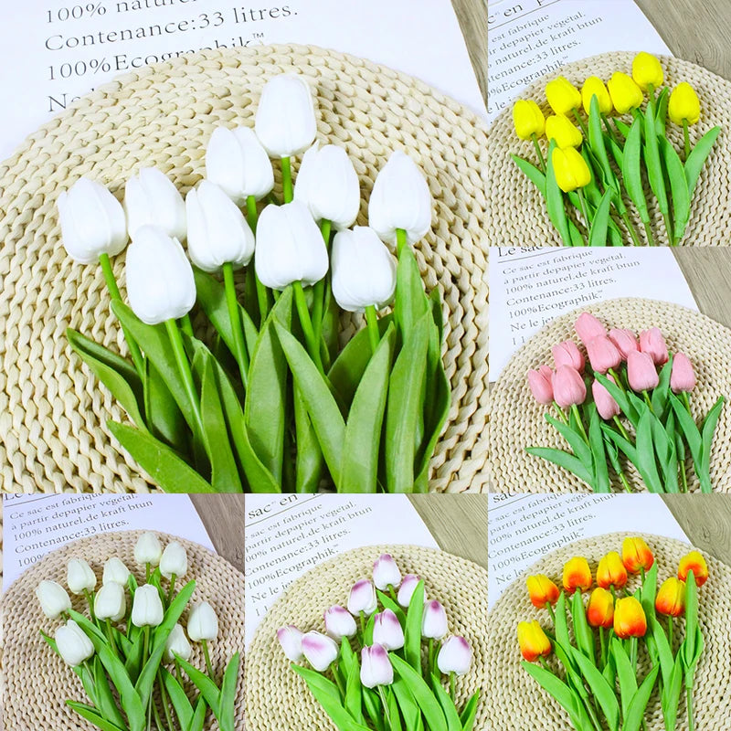 10PCS Tulips Flowers Artificial Tulip Bouquet PE Foam Fake Flower for Wedding Decoration Mother Day Gifts Home Garden Decor