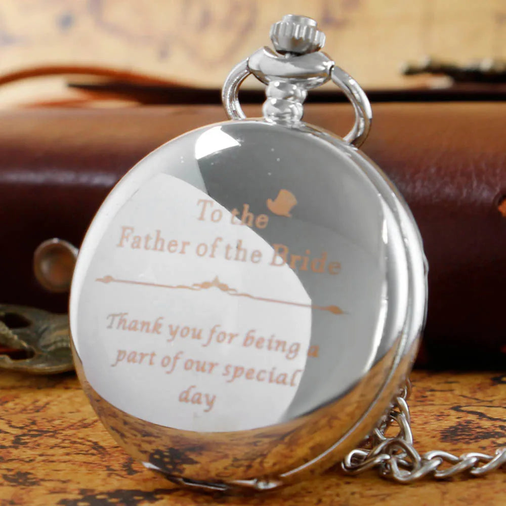 Father's Day Pocket Watch Gift Personalized Silver Quartz Dad Pocket Watch Male Best Gift