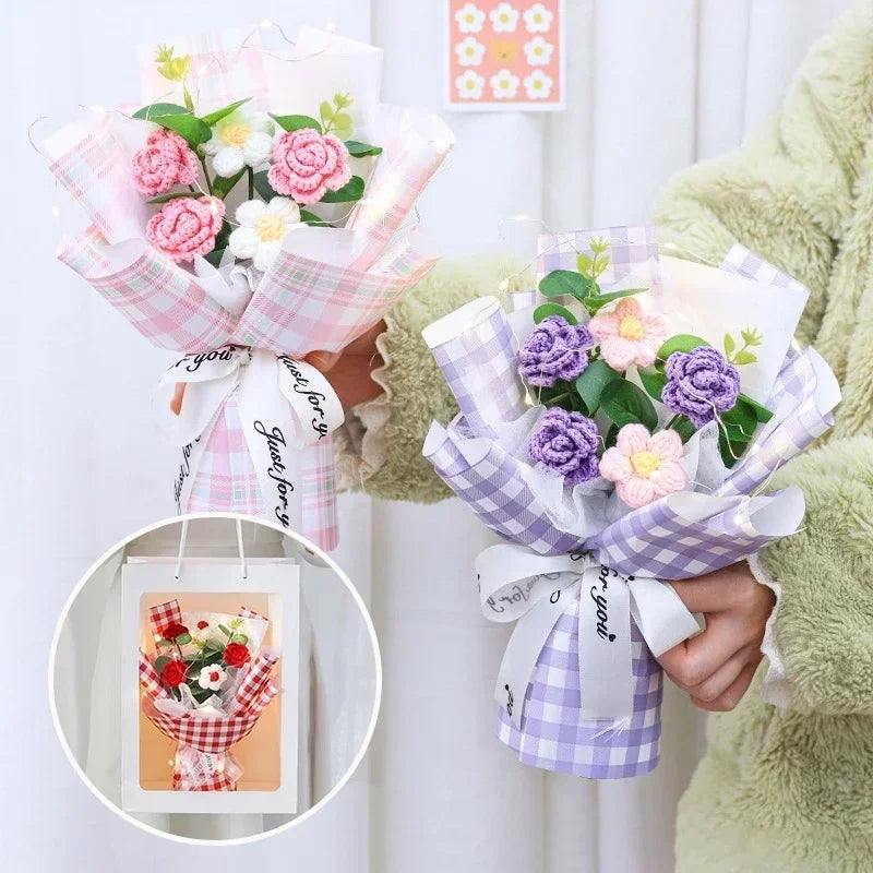 Mother's Day Gifts Colorful Crochet Flowers Bouquet Ins Artificial Flowers Wedding Party Decor Hand Woven Flowers 꽃다발