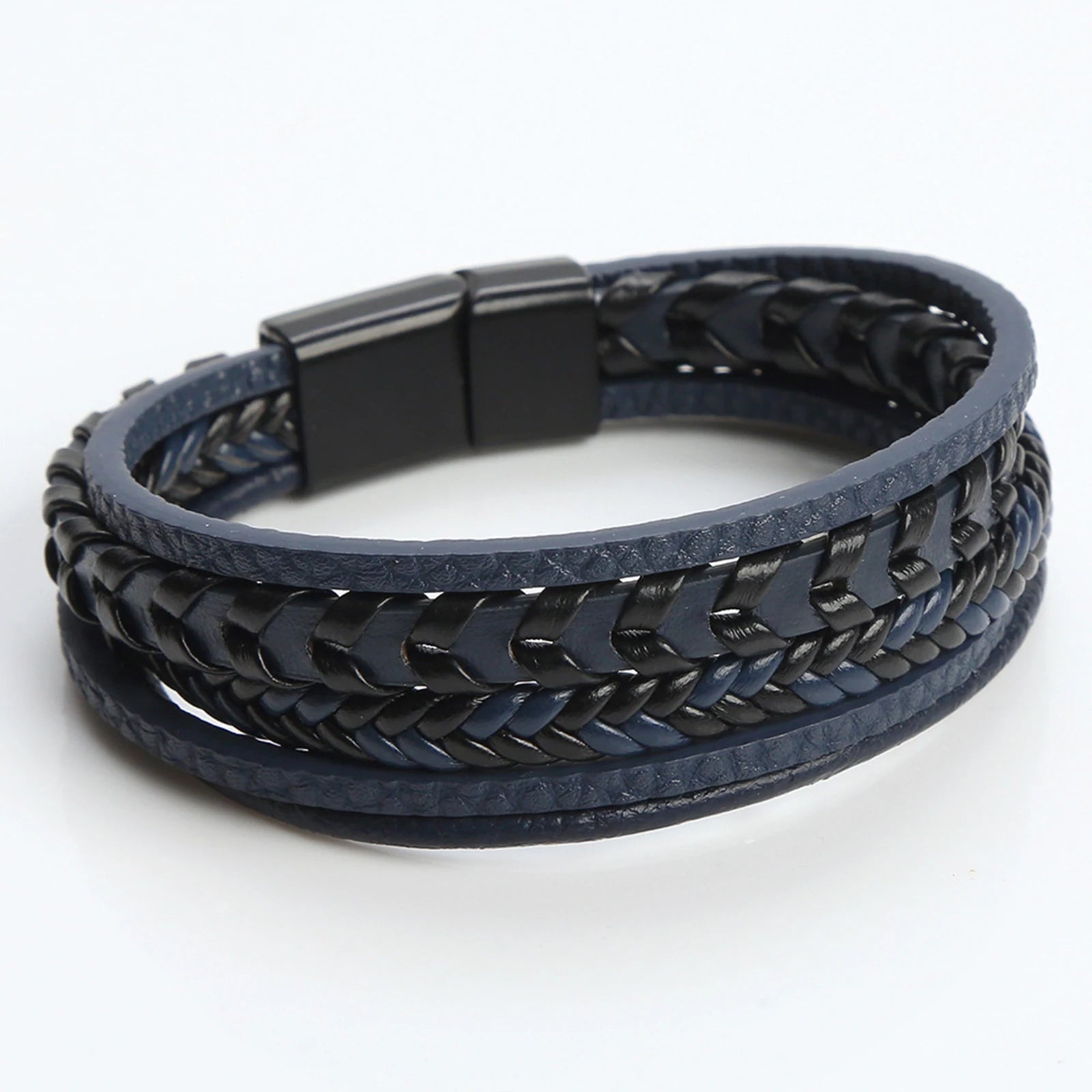 Men Bracelets Vintage Multilayer Leather Braid Bracelets Bangles Handmade Magnetic Buckle Rope Wrap Bracelets Male Gift