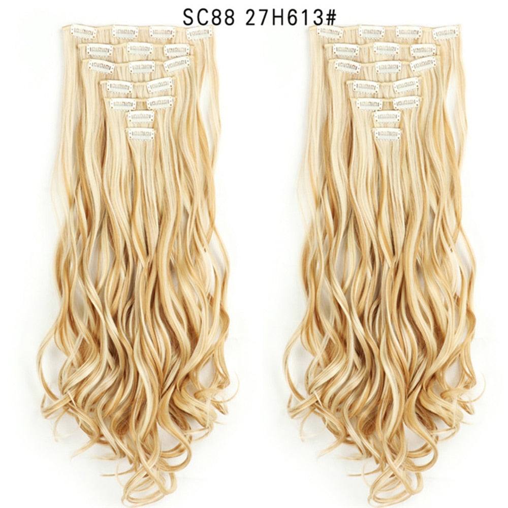 LINWAN Hair 22inch Ombre Hair Long Curly Hair Extension 16 Clips High Tempreture Synthetic Hairpiece Clip In Hair Extensions - RY MARKET PLACE