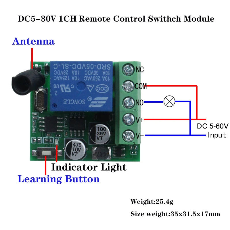 433Mhz DC 12V 5V-60V 1CH Universal Wireless Remote Control Switch Relay Receiver Module RF Transmitter 433Mhz Remote Control