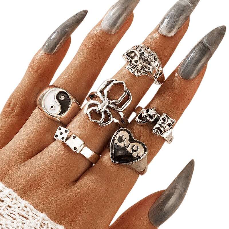 50pcs/Lot Wholesale Mix Style Finger Rings For Women Black Enamel Heart Carved Flower Skull Big Butterfly Acrylic Jewelry Girls - RY MARKET PLACE