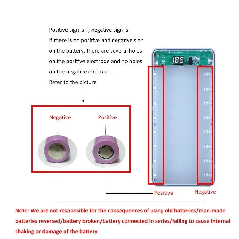 8/10*18650 Power Bank Cases Battery Holder Portable Dual USB Type C Charge Shell for iPhone Xiaomi Huawei 18650 Battery Cases