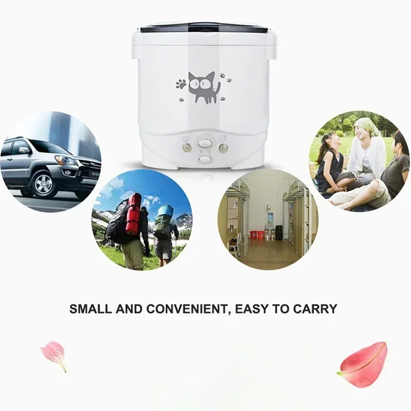 Car Mini Rice Cooker 12v 24V 220V Car Multicooker Self-driving Soup Porridge Portable Truck Smart Steamer Ramen for 1-2 People