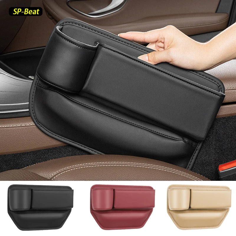 Leather car seat storage box, universal multifunctional console, side storage box with cup holder, car interior storage bag