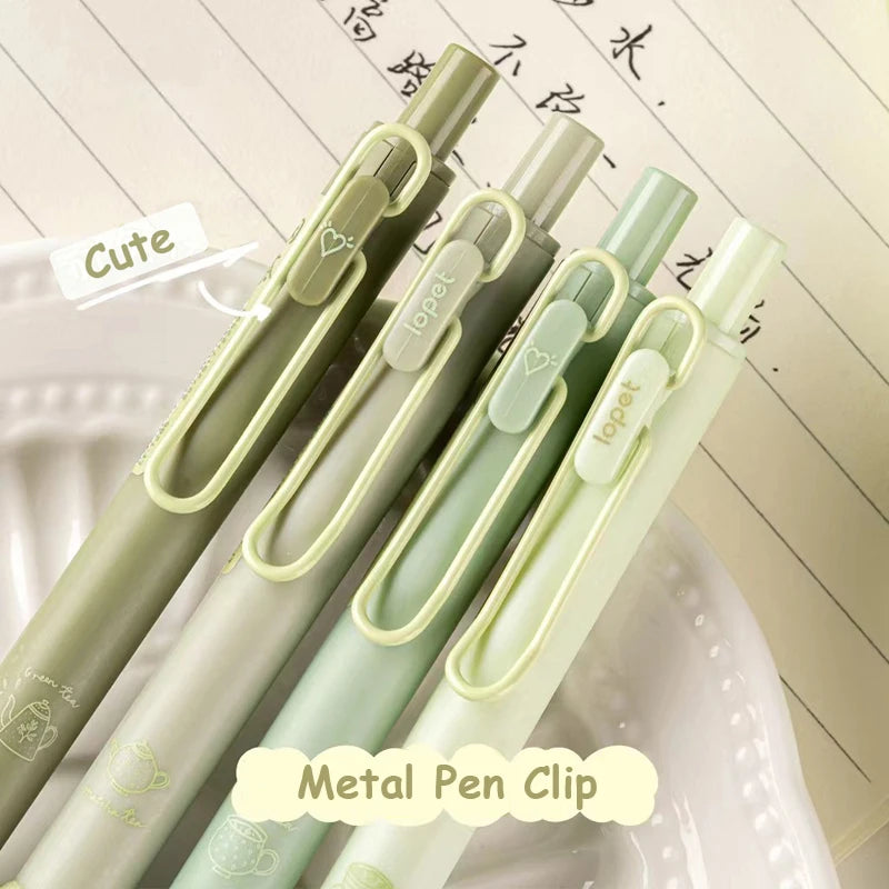 4PCS/Pack Green Tea Gel Pen Set 0.5mm Writing Pen Soft Touch Holder  Ballpoint Pen Black Color Ink Gel Pens Office School Supply