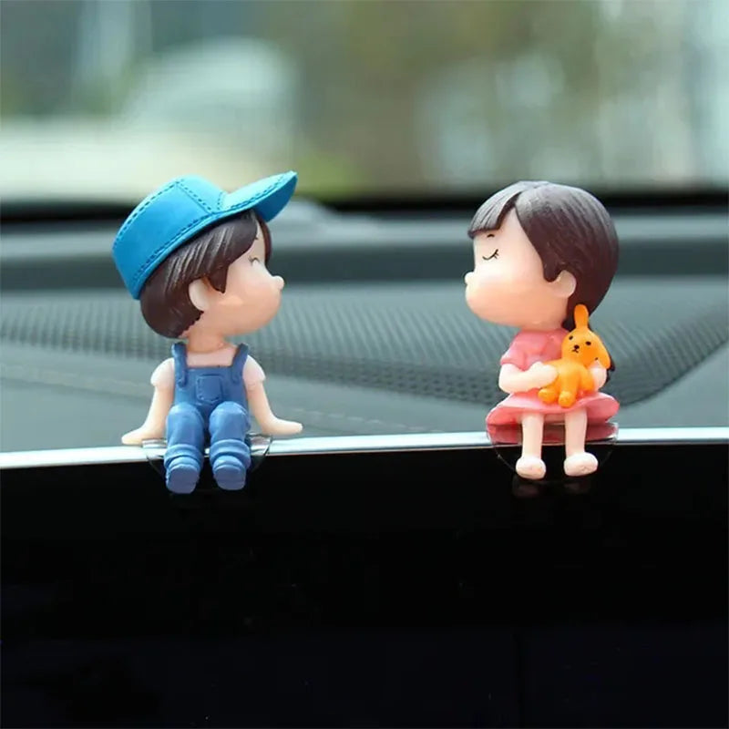 Car Ornaments Cute Cartoon Couples Action Figure Figurines Balloon Ornaments Auto Interior Accessories For Dashboard Girls Gifts