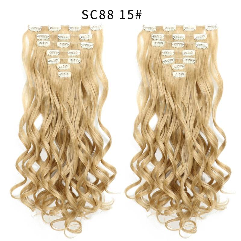 LINWAN Hair 22inch Ombre Hair Long Curly Hair Extension 16 Clips High Tempreture Synthetic Hairpiece Clip In Hair Extensions - RY MARKET PLACE