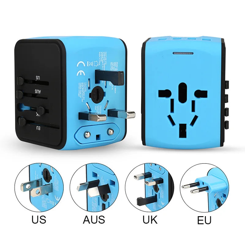 International travel adapter with 3 USB and Type C power adapters for fast charging EU/UK/US/Australia travel plugs