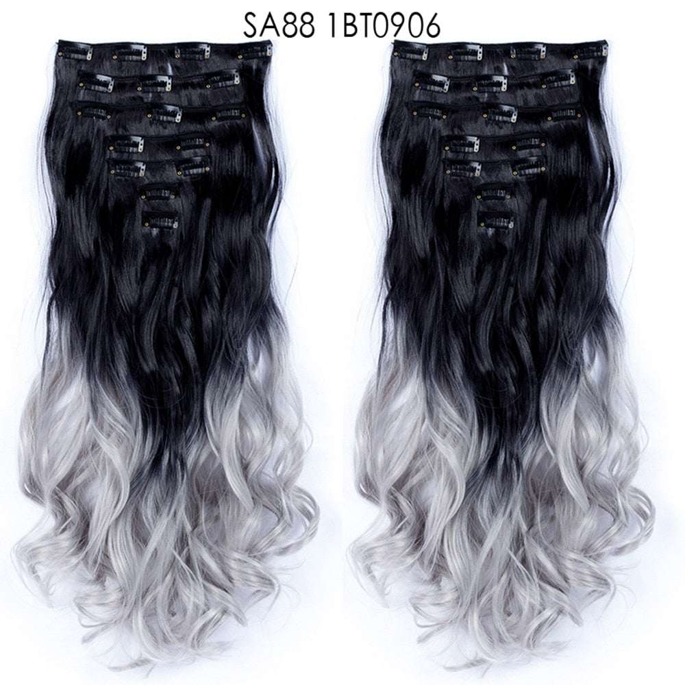 LINWAN Hair 22inch Ombre Hair Long Curly Hair Extension 16 Clips High Tempreture Synthetic Hairpiece Clip In Hair Extensions - RY MARKET PLACE