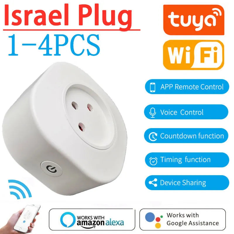 16A Israel Smart Wifi Power Plug Smart Wifi Wireless Socket Outlet Work with Alexa Google Home Assistant Tuya SmartLife APP