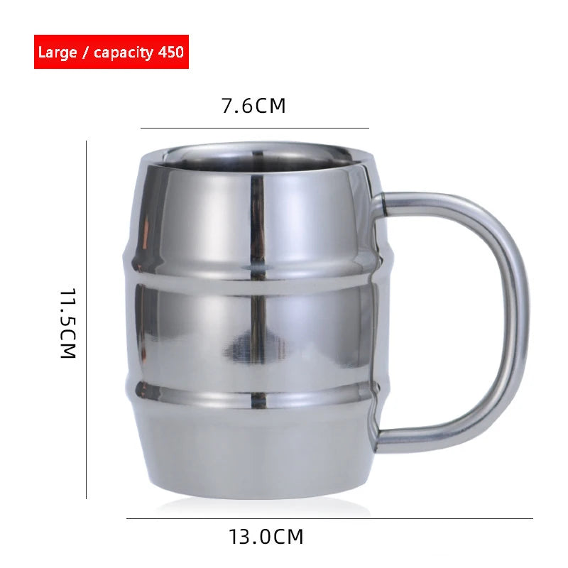 500/450ml Double Stainless Steel Beer Cup Outdoor Camping Western Coffee Cup With Handle Insulated Portable Water Cup Mugs