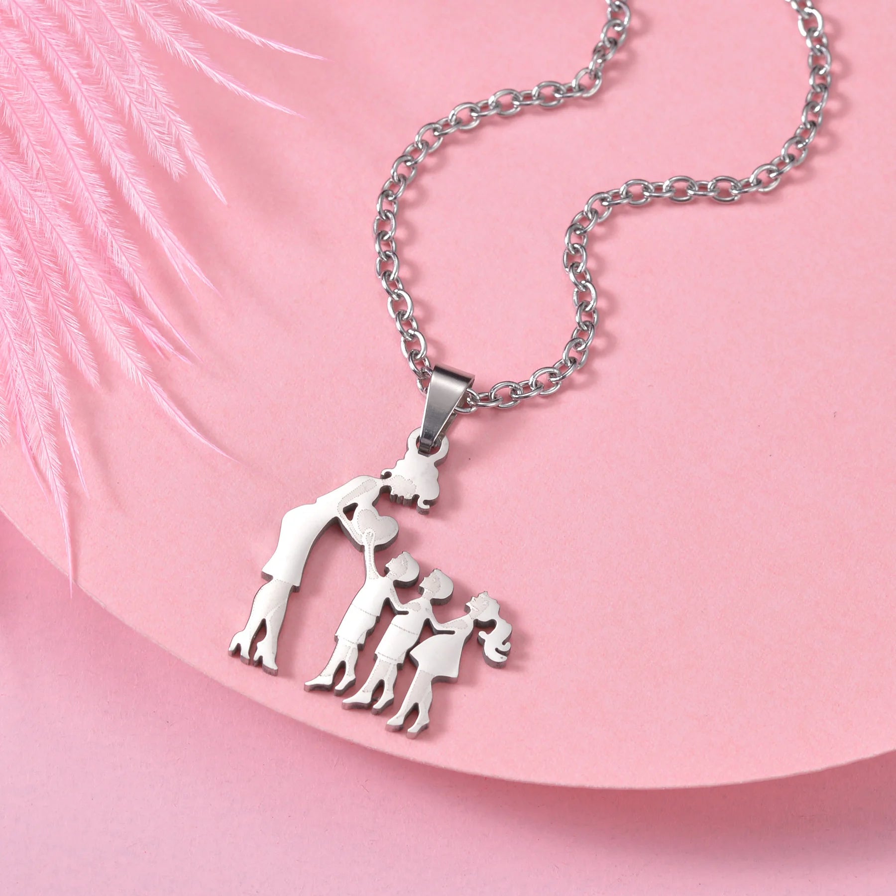 Mothers and Children Family Stainless Steel Necklaces Silver Color Multiples Kids Pendant Necklace Jewelry Mother's Day Gift