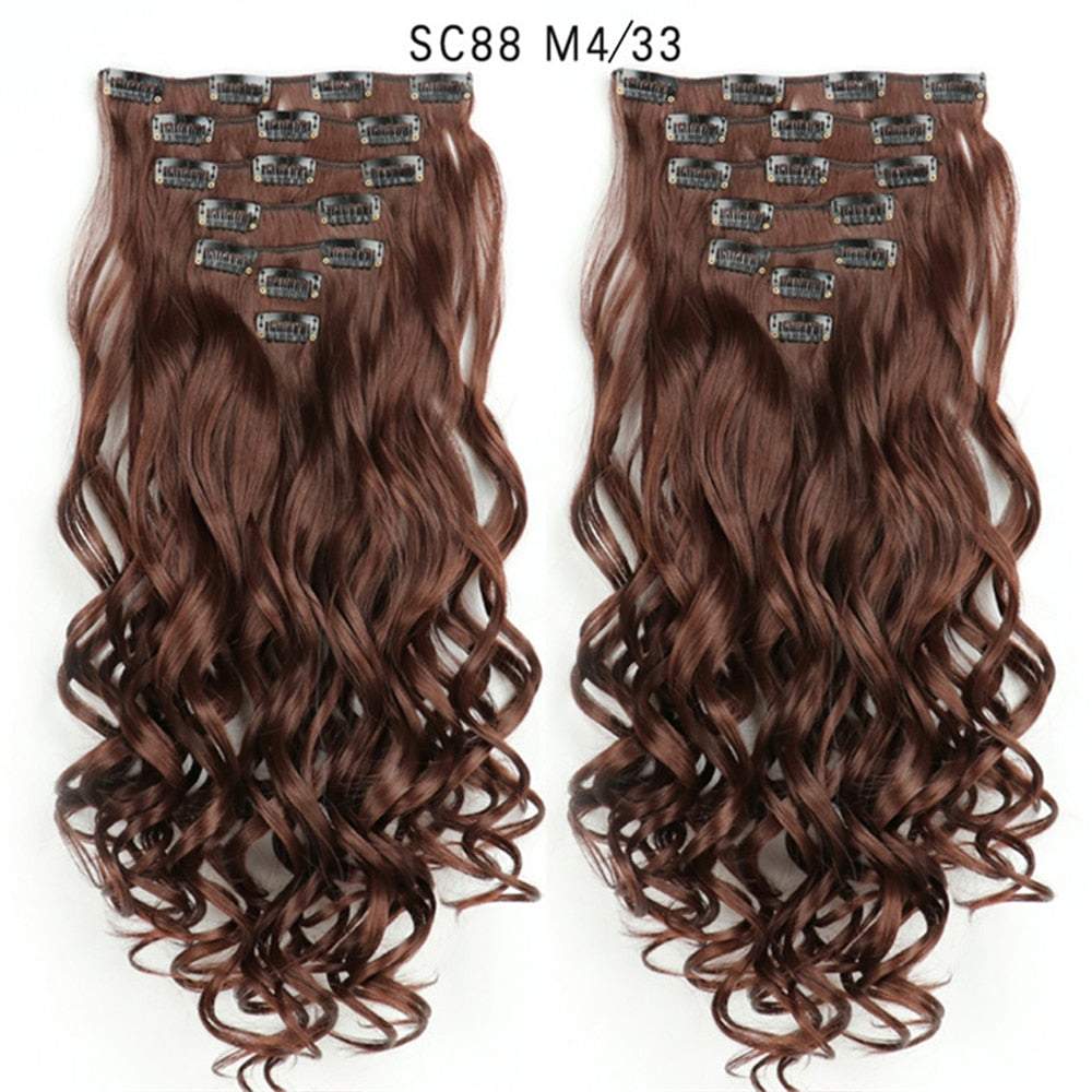 LINWAN Hair 22inch Ombre Hair Long Curly Hair Extension 16 Clips High Tempreture Synthetic Hairpiece Clip In Hair Extensions - RY MARKET PLACE