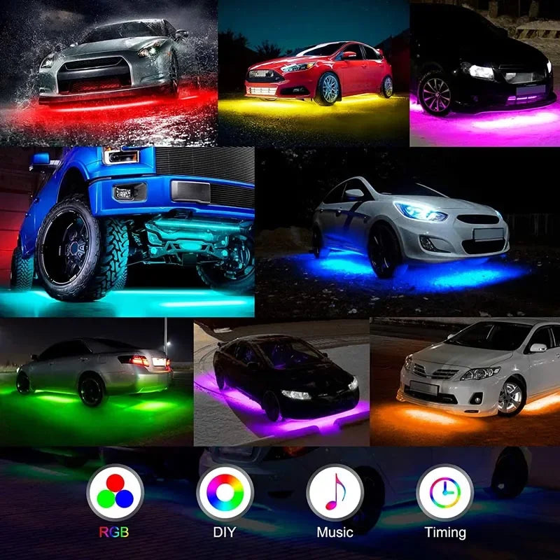 Car Chassis Decorative Strip Lights Waterproof LED Auto Underbody Neon Lights Remote Control RGB Atmosphere Lamp Car Accessories