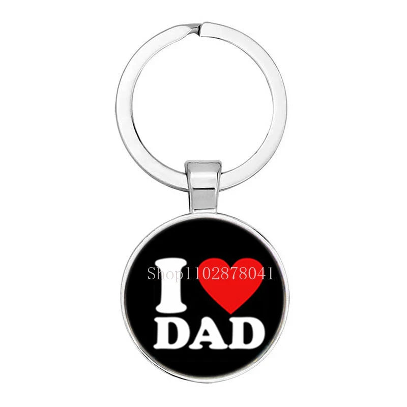 Pop Jewelry Glass Pendant Metal Keychain Happy Father's Day I Love Dad Exquisite Gifts