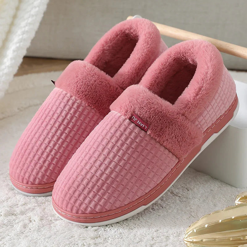 Home Slippers for Men Women Winter Furry Slides Female Indoor Plush Non Slip Bedroom Warm Male Flip Flops Couples Soft Shoes