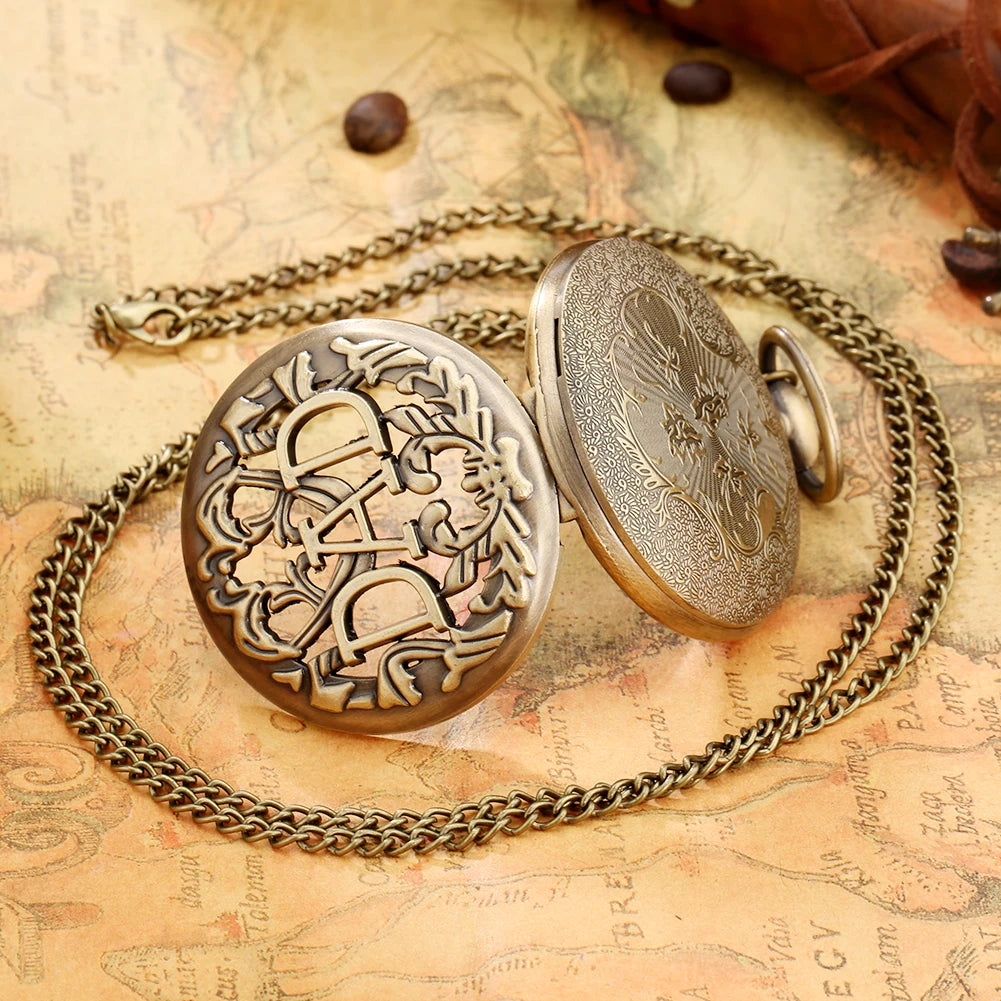 Antique Bronze Hollow DAD Design Quartz Pocket Watch Necklace Dad Pendant Chain Watch Birthday Father's Day Gifts for Father Men