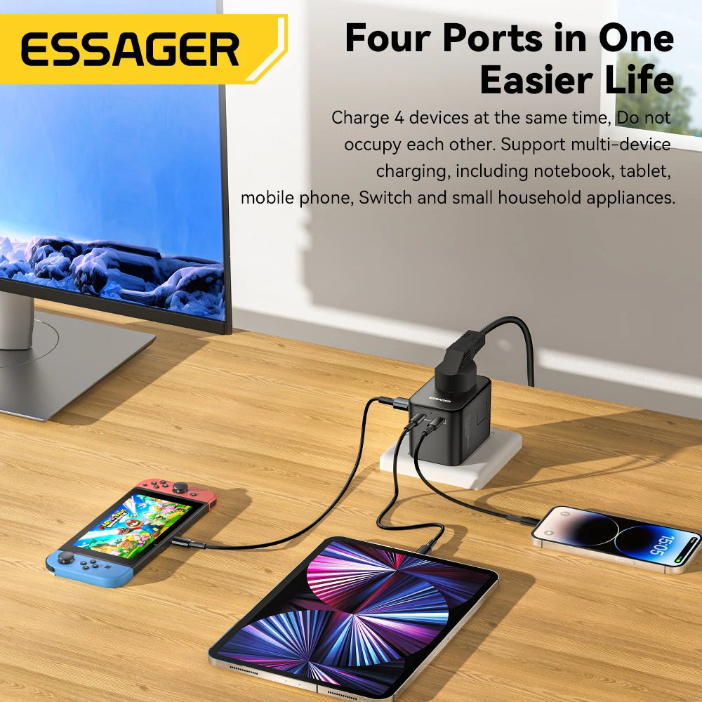 Essager Universal Travel Adapter Charger 65W All-in-One Travel Charger Fast Charger for US EU AU Plug UK Full Function Charging