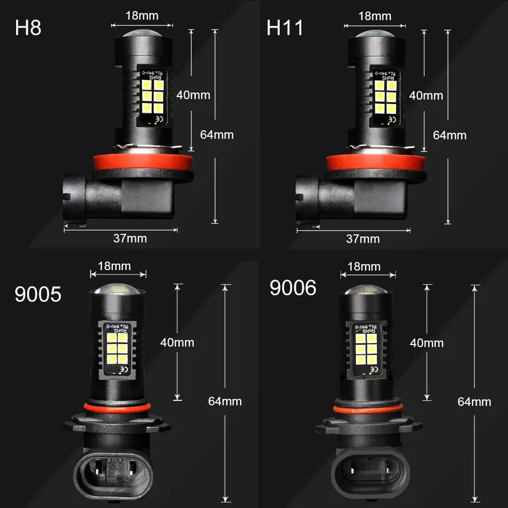 2Pcs H8 H11 Led HB4 9006 HB3 9005 Fog Lights Bulb 3030SMD 1200LM 6000K White Car Driving Running Lamp Auto Leds Light 12V 24V - RY MARKET PLACE