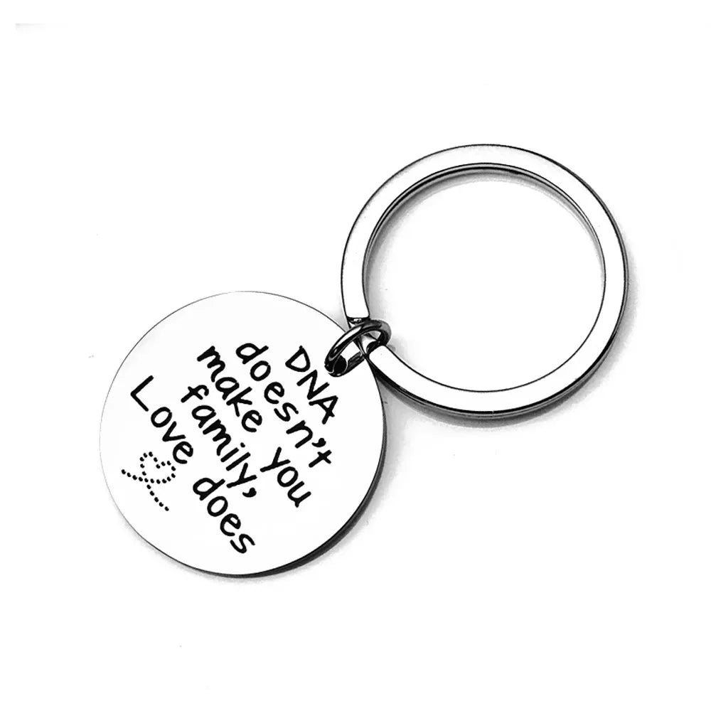 Cute Inspirational Letters Keychain Pendant Mother Father's Day Key Chains Keyrings DNA Doesn't Make You Family Love Does