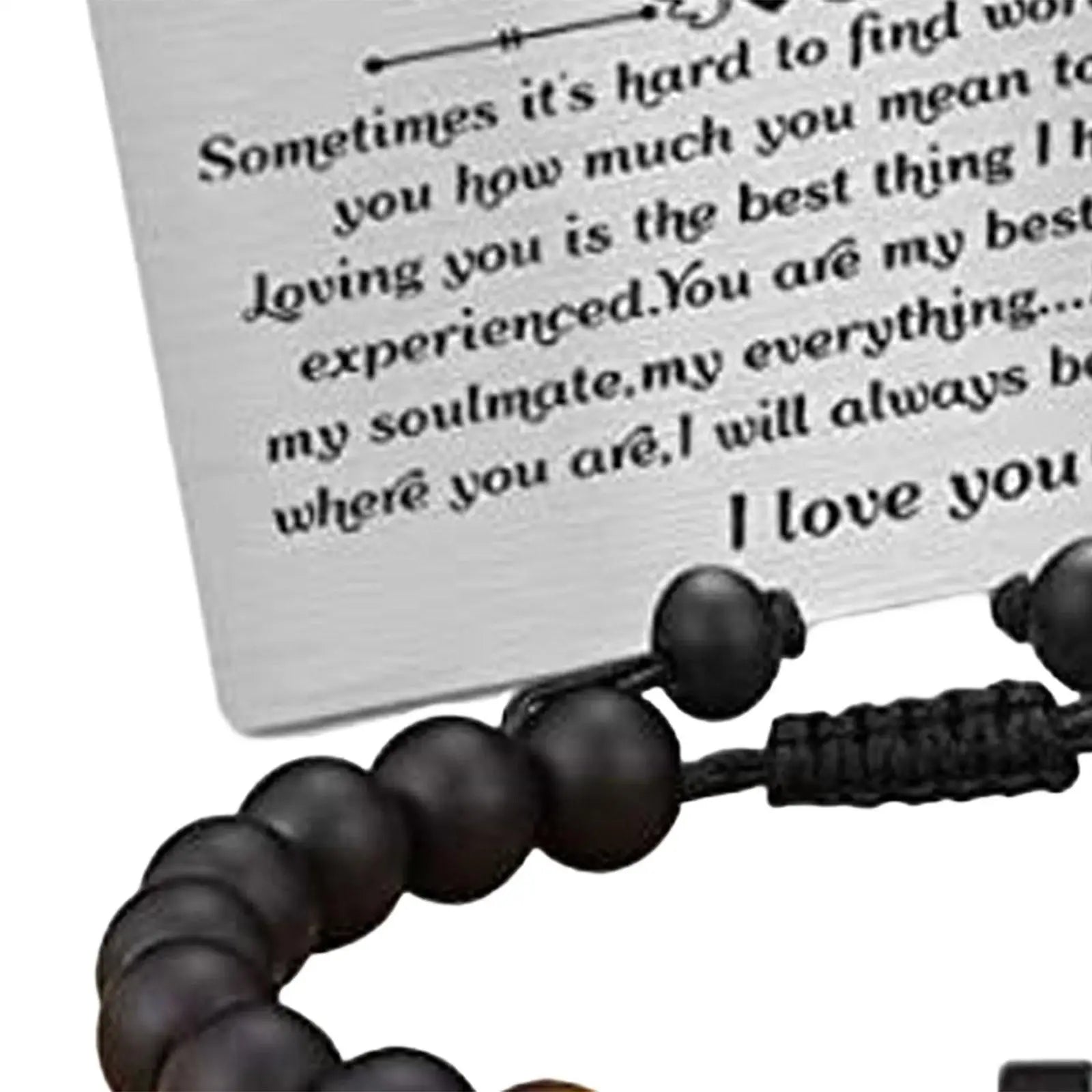 Mens Bead Bracelet with Engraved Wallet Card 8mm Stone Beads Bracelet for Father Anniversary Father's Day Birthday Gifts for Him