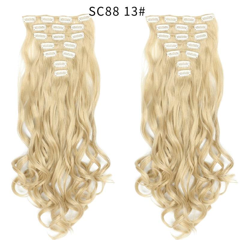 LINWAN Hair 22inch Ombre Hair Long Curly Hair Extension 16 Clips High Tempreture Synthetic Hairpiece Clip In Hair Extensions - RY MARKET PLACE