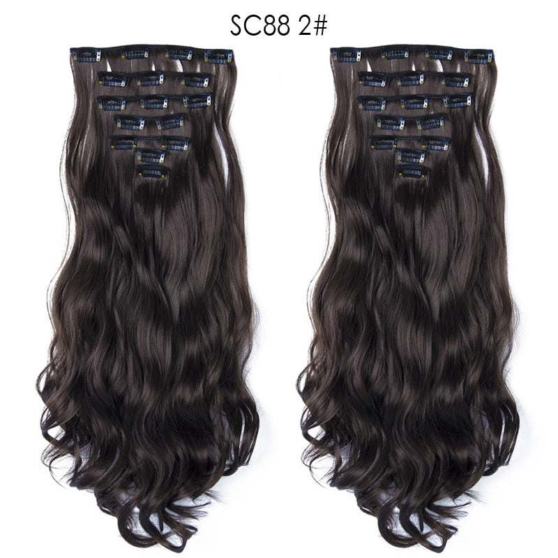 LINWAN Hair 22inch Ombre Hair Long Curly Hair Extension 16 Clips High Tempreture Synthetic Hairpiece Clip In Hair Extensions - RY MARKET PLACE