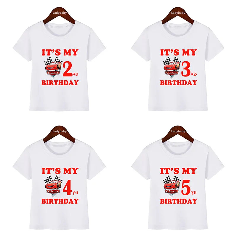 Disney Car Pixar Lightning McQueen Print Kids Clothes It's My 1 2 3 4 5 6 7 8 9 Years Birthday Boys Girls T shirt Baby T-Shirts