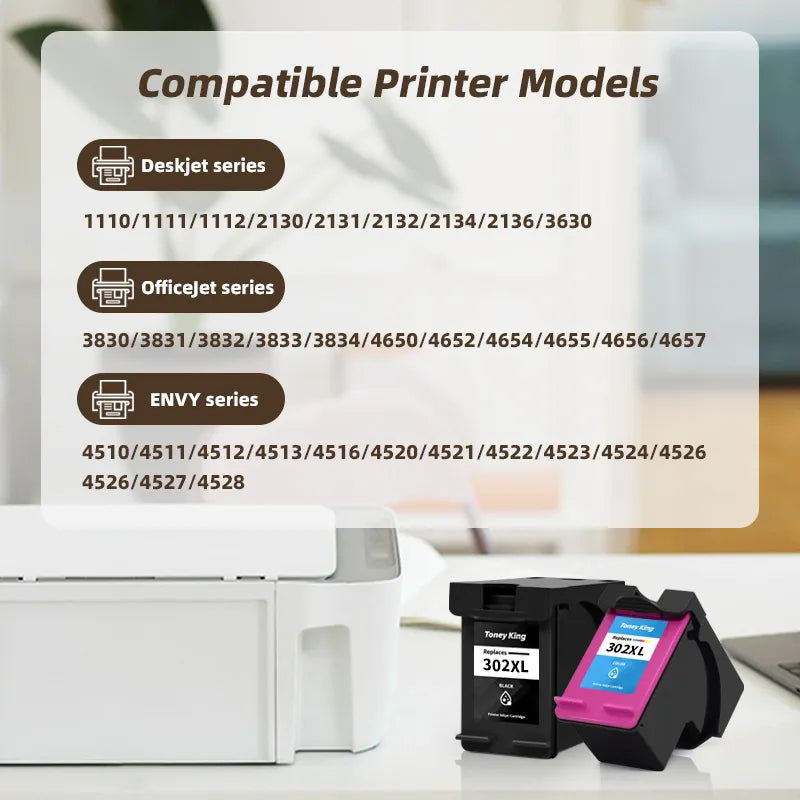 TONEY KING 302XL Compatible Ink Cartridge For HP302 For HP 302 XL Ink Cartridge For HP Deskjet 2130 ENVY 4520 Officejet 4650