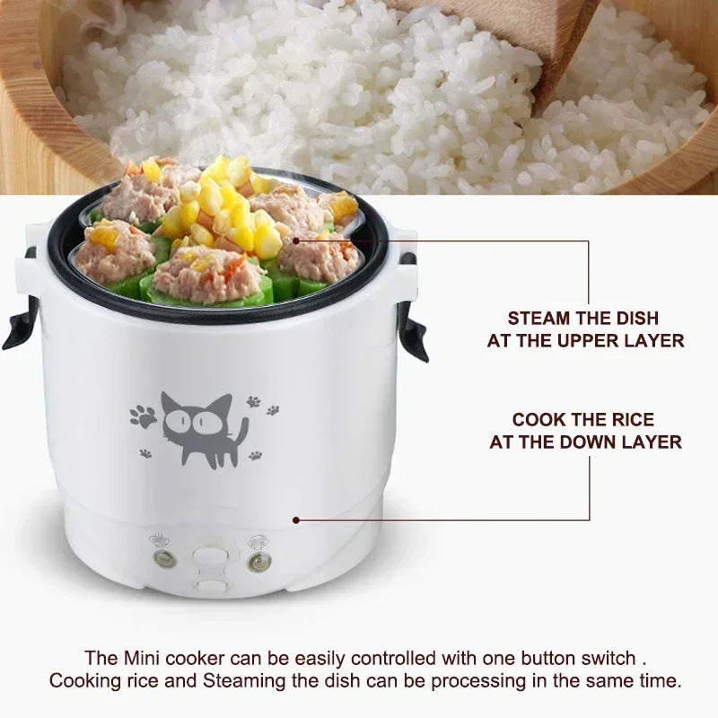 Car Mini Rice Cooker 12v 24V 220V Car Multicooker Self-driving Soup Porridge Portable Truck Smart Steamer Ramen for 1-2 People