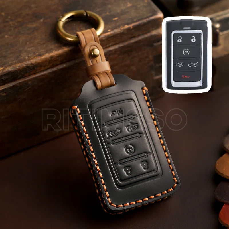 Leather Car Key Case Cover for Jeep Wagoneer 2021- 2022 for Grand Cherokee L 2020 2021 2022 2023 Keychains Car Accessories