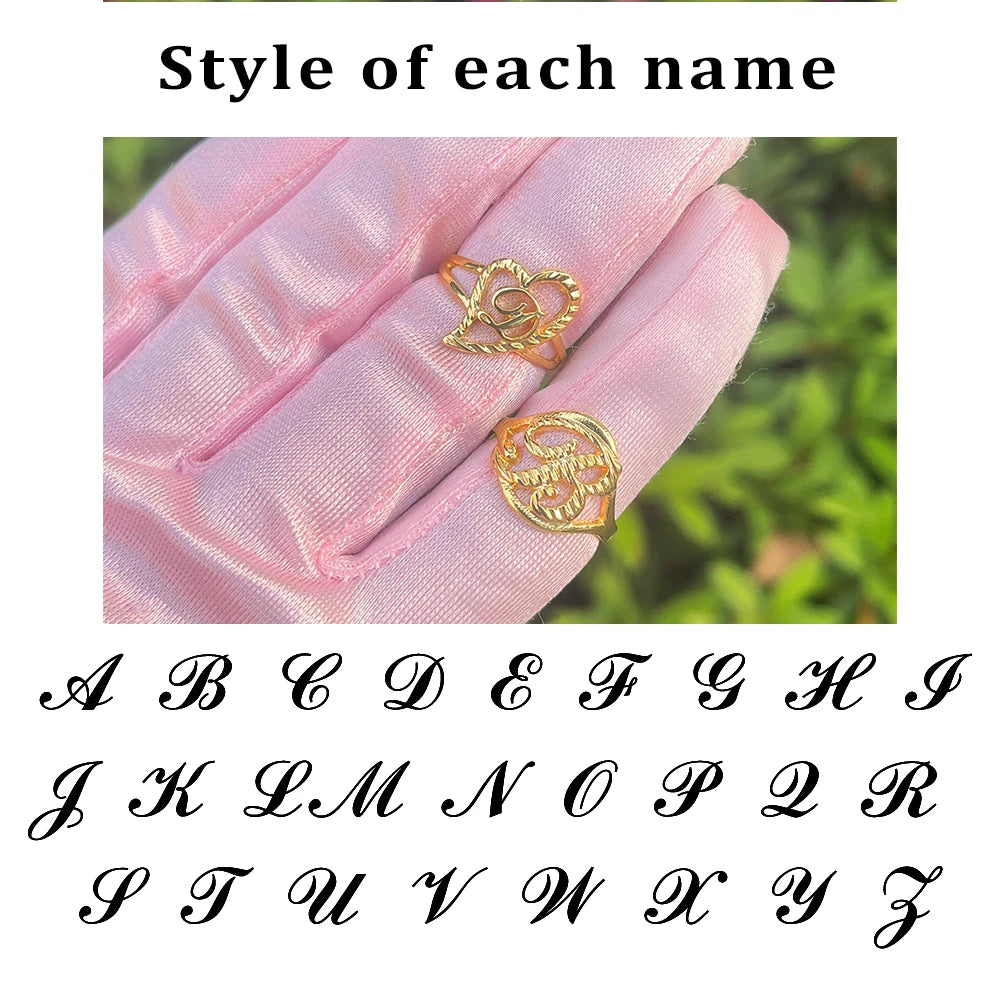 Mother's Day Custom Name Ring Personlized A-Z Heart  Rings 26 Letters Adjustable Name Ring Women  Best Gift For Girlfriends