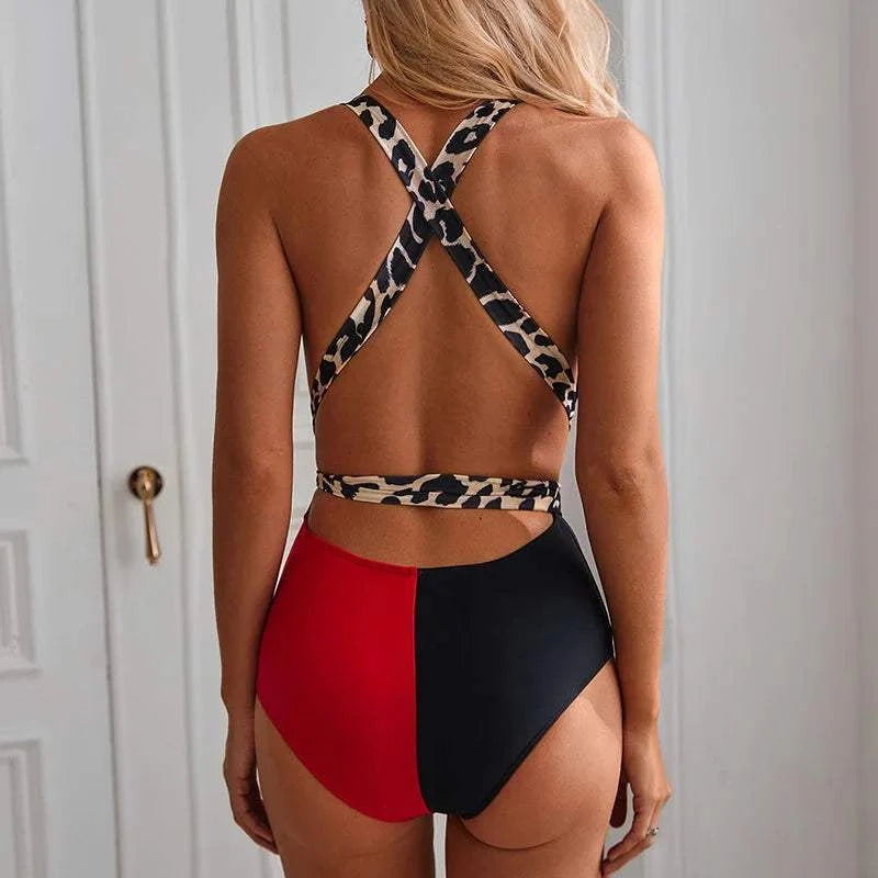 Fashion Sexy Plunging Swimsuit One Piece Swimwear Women Summer Backless Bathing Suits Belted Swimming Suit For Woman Bakini