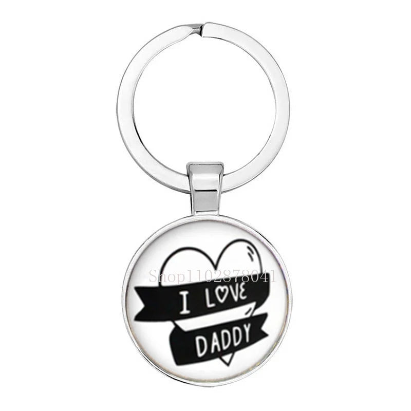 Pop Jewelry Glass Pendant Metal Keychain Happy Father's Day I Love Dad Exquisite Gifts