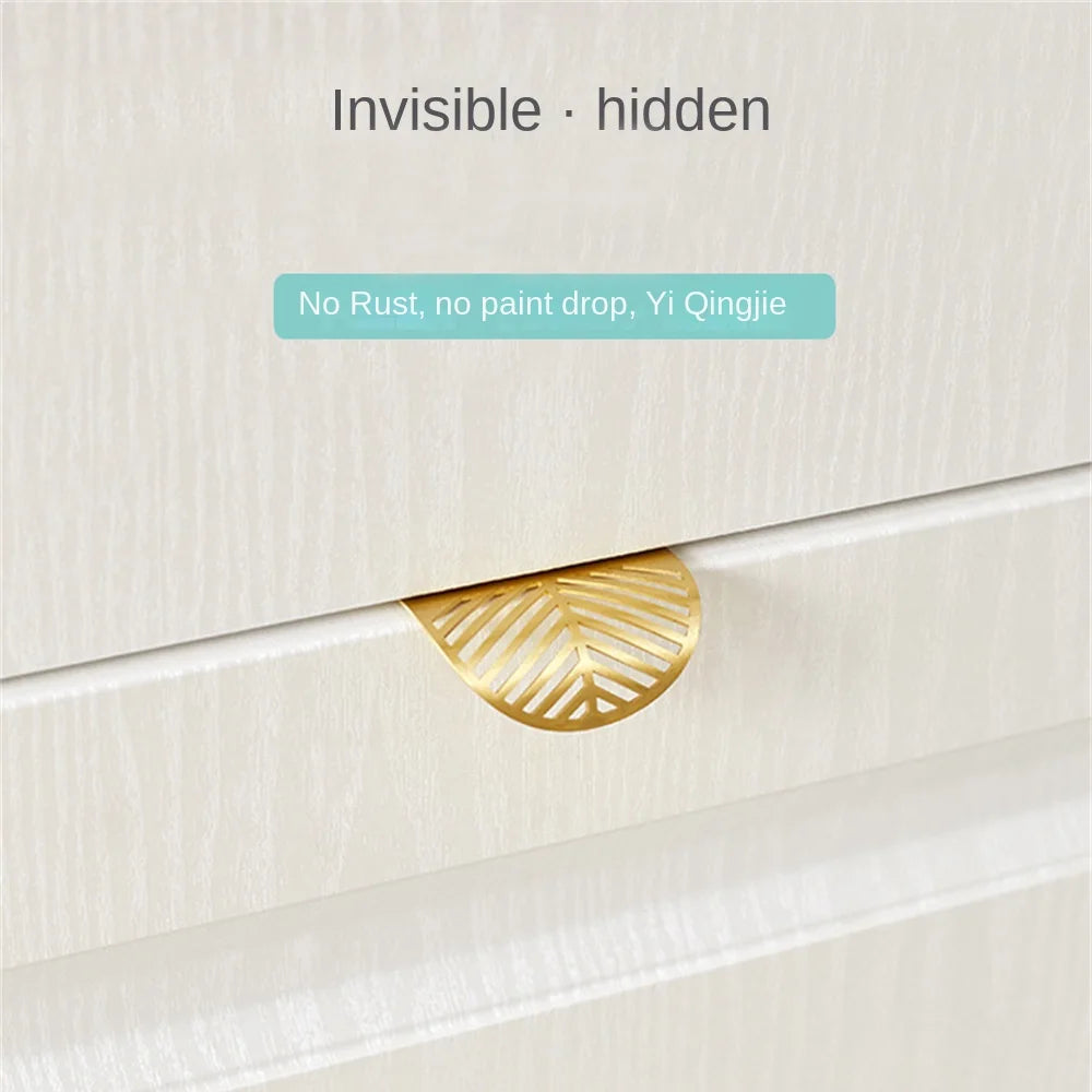 Leaf Shaped Handle Gold Brushed Hollow Pulls Furniture Cabinet Leaves Knob Zinc Alloy  Golden Cupboard Drawer Invisible Handle