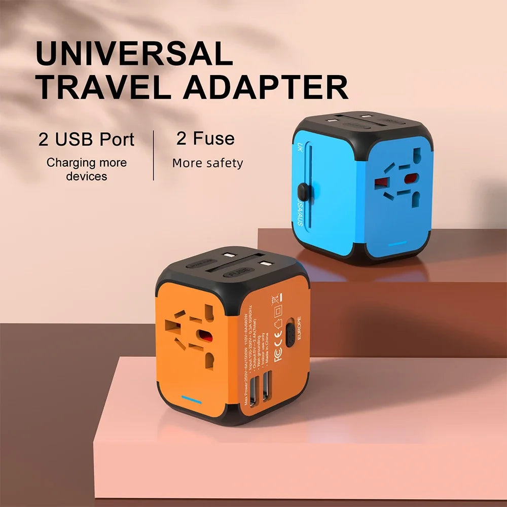 Electric Plug Power Socket Adapter EU UK US AU Plug International Universal Travel Charger Converter with 2 USB Charging 5V 2.4A