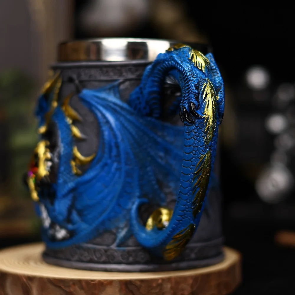 Creative Gothic Legendary Dragon Beer Stein Resin Hand Painted Stainless Steel Drinkware Coffee Cup Mug Friends Gift