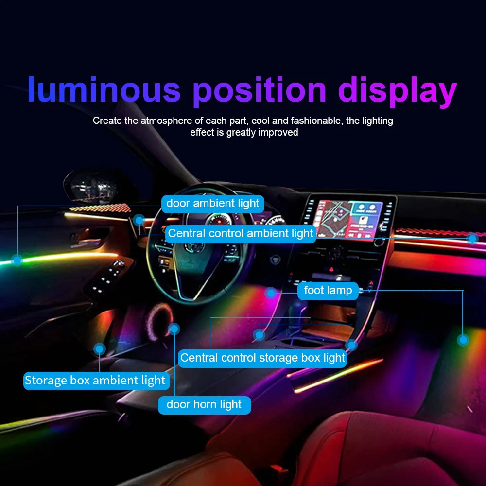 14/18/22 in 1 Streamer Ambient Lights 64 213 Color Rainbow RGB Acrylic Led Car Atmosphere Lights Hidden All Black Light Strips