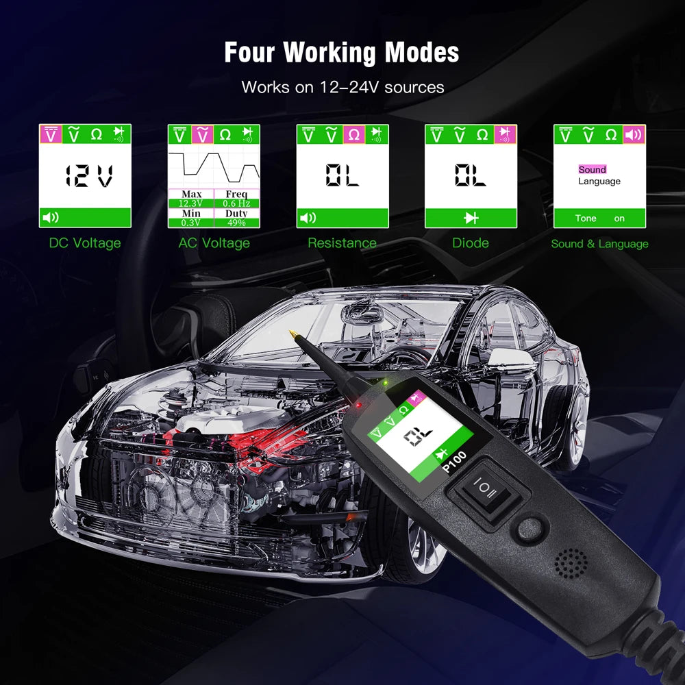 Automotive Circuit Tester Power Circuit Probe Kit Voltage/Resistant Testing 12/24V Over-Load/Short Circuit Car Diagnostic Tool