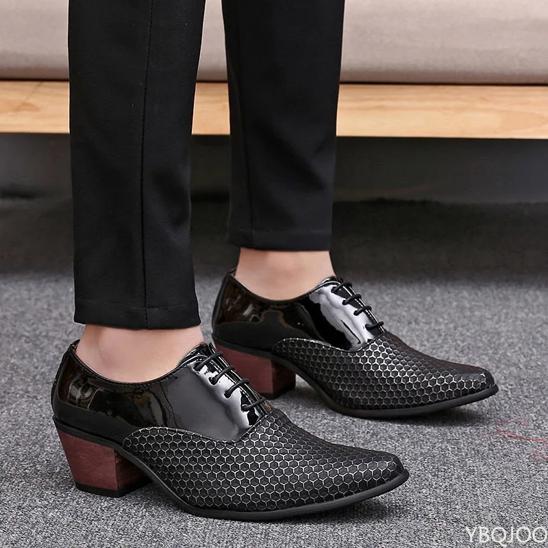 New Men White Formal Shoes High Heels Oxfords Soft Mocassin Homme Chaussure Height Increase Dress Driving Boat Shoes Gommino